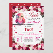 Invitation Chouette rose adorable Anniversaire de la Saint-Va (Devant / Derrière)