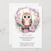 Invitation Chouette rose Aventure bébé fille douche (Devant / Derrière)