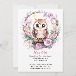 Invitation Chouette rose Aventure bébé fille douche