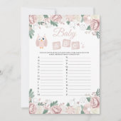 Invitation Chouette rose Baby shower floral bébé ABC's Game C (Devant)