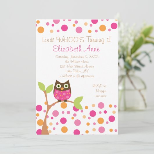 Invitation Chouette rose chaude (Debout devant)