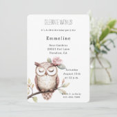 Invitation Chouette rose enchantée Anniversaire (Debout devant)