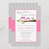 Invitation Chouette rose Gris Chevron Baby shower fille (Devant / Derrière)