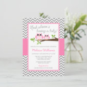 Invitation Chouette rose Gris Chevron Baby shower fille (Debout devant)