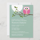 Invitation Chouette rose mignonne sur Branche Bébé Fille Douc (Devant)