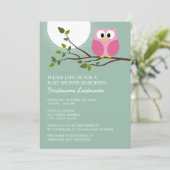 Invitation Chouette rose mignonne sur Branche Bébé Fille Douc (Debout devant)