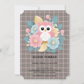 Invitation Chouette rose moderne Baby shower Floral & Grille (Devant)
