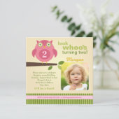 Invitation Chouette rose Moderne Woodland Fête d'anniversaire (Debout devant)