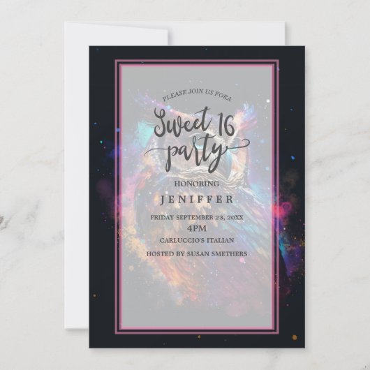 Invitation Chouette spatiale colorée (Devant)