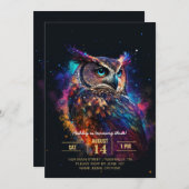 Invitation Chouette spatiale colorée            (Devant / Derrière)