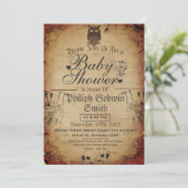 Invitation Chouette Vintage Élégant Gothique, Baby shower Hal (Debout devant)