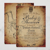 Invitation Chouette Vintage Élégant Gothique, Baby shower Hal (Devant / Derrière)