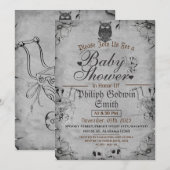 Invitation Chouette Vintage Élégant Gothique, Baby shower Hal (Devant / Derrière)