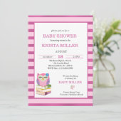 Invitation Chouette Violette Rose Apporte Un Baby shower De L (Debout devant)