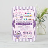 Invitation Chouette violette rose et lavande, Baby shower de (Debout devant)
