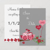 Invitation Chouettes amoureuses Enregistrer la date (Devant / Derrière)