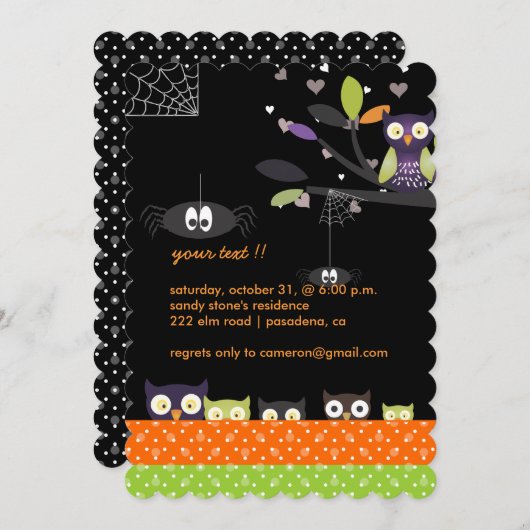 Invitation Chouettes colorées éffrayantes de plaisir Hollowee (Devant / Derrière)