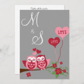 Invitation Chouettes en Mariage d'amour (Devant / Derrière)