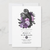 Invitation Chouettes florales violettes Poules gothiques Mari (Devant)