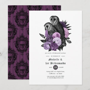 Invitation Chouettes florales violettes Poules gothiques Mari