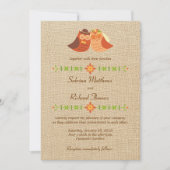 Invitation Chouettes Lovebird sur Mariage Burlap (Devant)