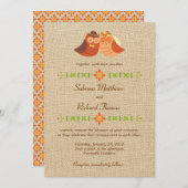 Invitation Chouettes Lovebird sur Mariage Burlap (Devant / Derrière)