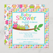 Invitation Chouettes Maman et Papa avec des triplets Baby sho (Devant / Derrière)