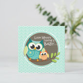 Invitation Chouettes mignonnes ; Aqua Green Chevron (Debout devant)