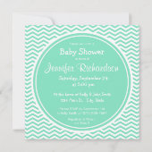 Invitation Chouettes mignonnes ; Aqua Green Chevron (Dos)