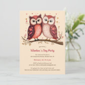 Invitation Chouettes mignonnes roses à l'aquarelle Saint Vale (Debout devant)