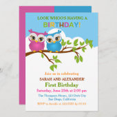 Invitation Chouettes mignonnes sur les jumeaux de branche Inv (Devant / Derrière)