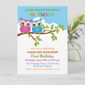 Invitation Chouettes mignonnes sur les jumeaux de branche Inv (Debout devant)