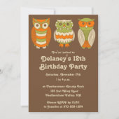 Invitation Chouettes rétro sur partie personnalisée Brown (Devant)