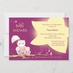 Invitation Chouettes sous Baby shower Twinkling Stars