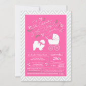 Invitation Chow Chow Chien Baby shower fille rose (Devant)