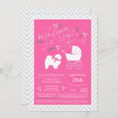 Invitation Chow Chow Chien Baby shower fille rose (Devant / Derrière)