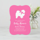 Invitation Chow Chow Chien Baby shower fille rose (Debout devant)