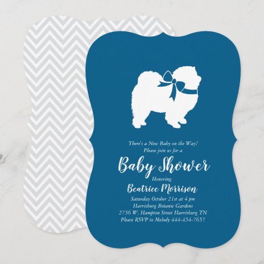 Invitation Chow Chow Chien Baby shower Garçon bleu (Devant / Derrière)