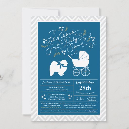 Invitation Chow Chow Chien Baby shower Garçon bleu (Devant)