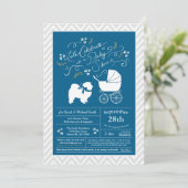 Invitation Chow Chow Chien Baby shower Garçon bleu (Debout devant)