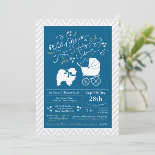 Invitation Chow Chow Chien Baby shower Garçon bleu (Debout devant)