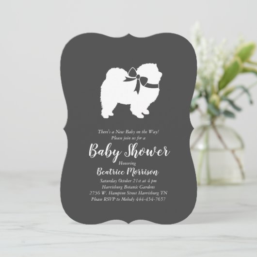 Invitation Chow Chow Chien Baby shower neutre (Debout devant)