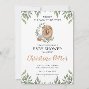 Invitation Chow Chow Chien Chien Chiot Baby shower Boho Verdu