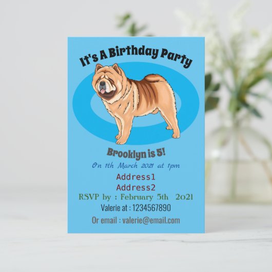 Invitation Chow Chow dog cartoon (Debout devant)