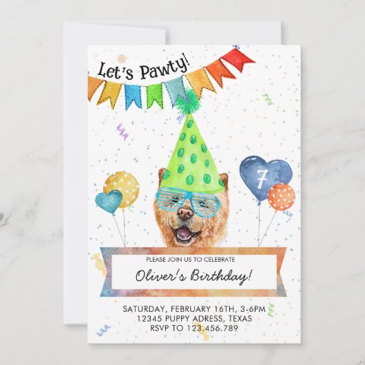 Invitation Chow Chow Lets Pawty Dog Anniversaire (Devant)