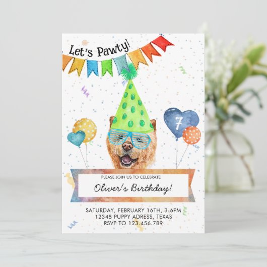 Invitation Chow Chow Lets Pawty Dog Anniversaire (Debout devant)