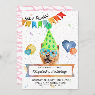 Invitation Chow Chow Lets Pawty Dog Anniversaire Fête Invitat