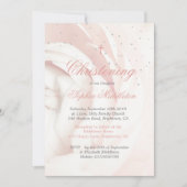 Invitation Christening Baptême Photo Girl Rose Argent (Devant)