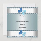 Invitation Christening Boy White Blue Pearl Bow Photo (Dos)