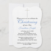 Invitation Christening Croix Bleu Gris Bébé Garçon Rattle (Devant)